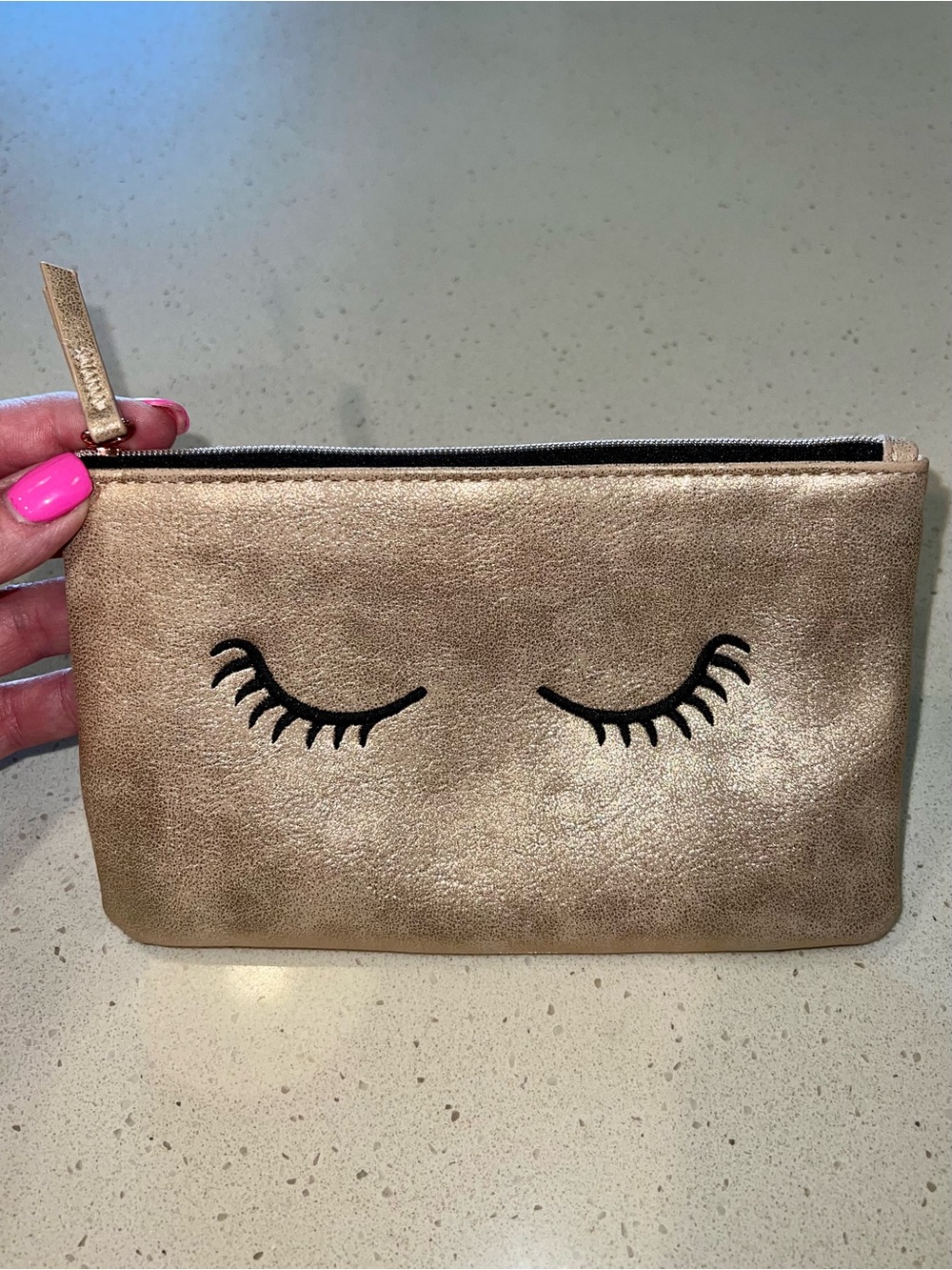 Stella & Dot Gold Metallic Eyelash Zip Pouch